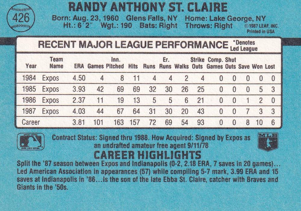 Randy St. Claire  baseball card collectible - Main Image 2