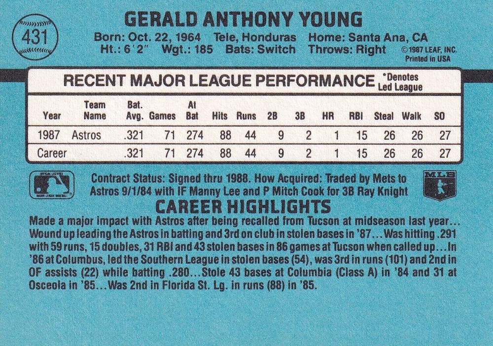 Gerald Young  baseball card collectible - Main Image 2