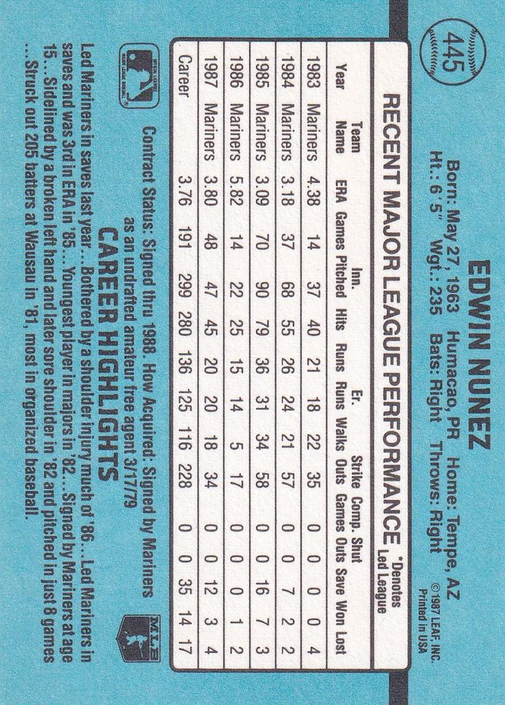 Ed Nunez  baseball card collectible - Main Image 2
