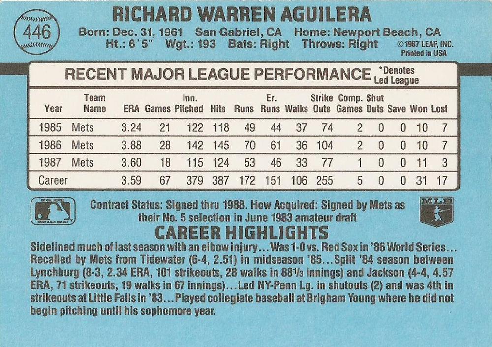 Rick Aguilera  baseball card collectible - Main Image 2