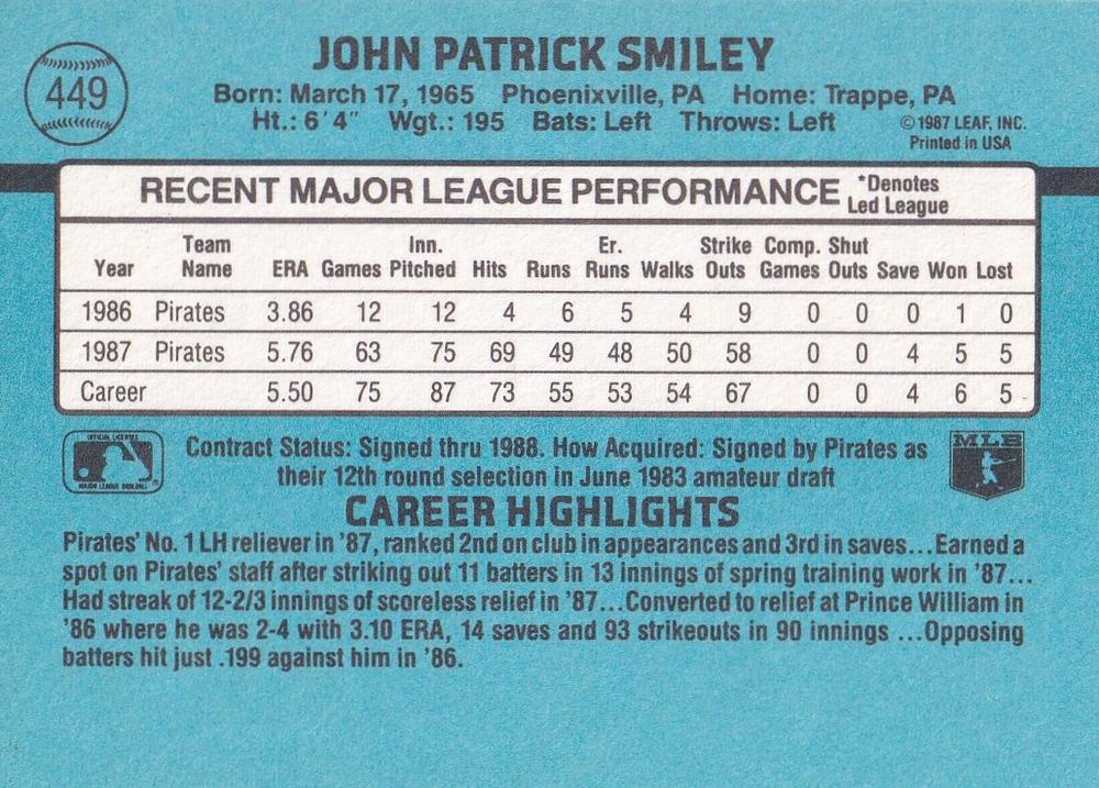 John Smiley  baseball card collectible - Main Image 2