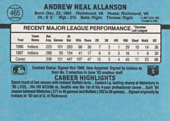Andy Allanson  baseball card collectible - Main Image 2
