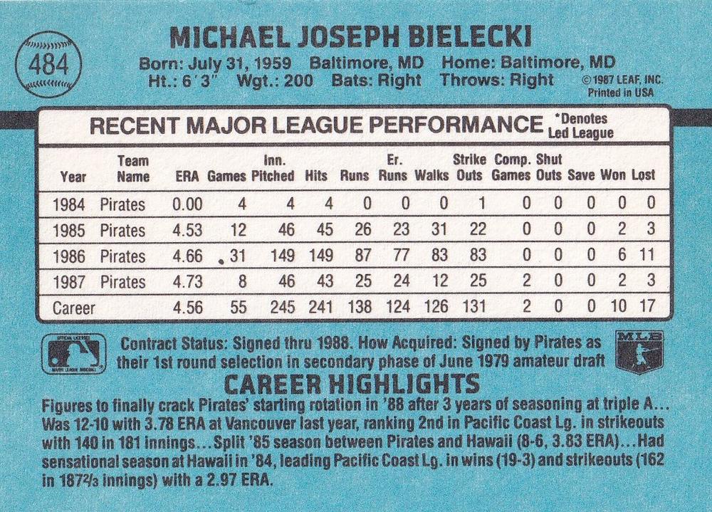 Mike Bielecki  baseball card collectible - Main Image 2