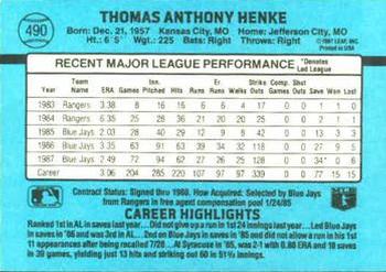 Tom Henke  baseball card collectible - Main Image 2