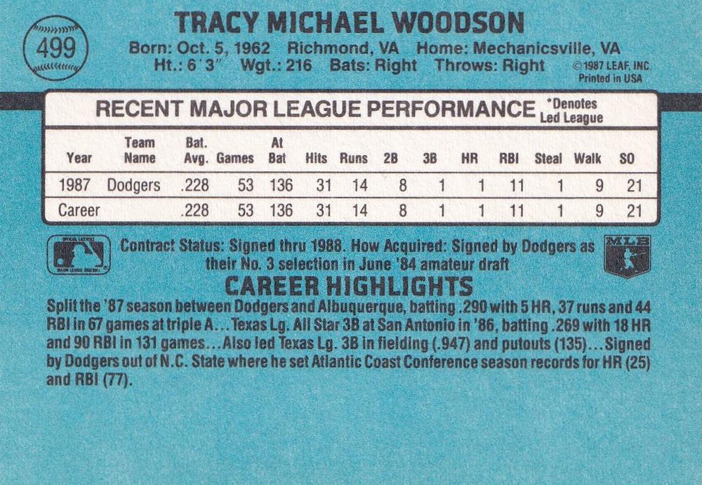 Tracy Woodson  baseball card collectible - Main Image 2