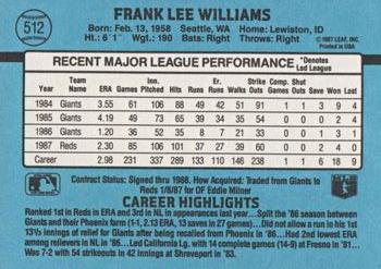 Frank Williams  baseball card collectible - Main Image 2