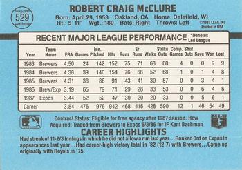 Bob McClure  baseball card collectible - Main Image 2