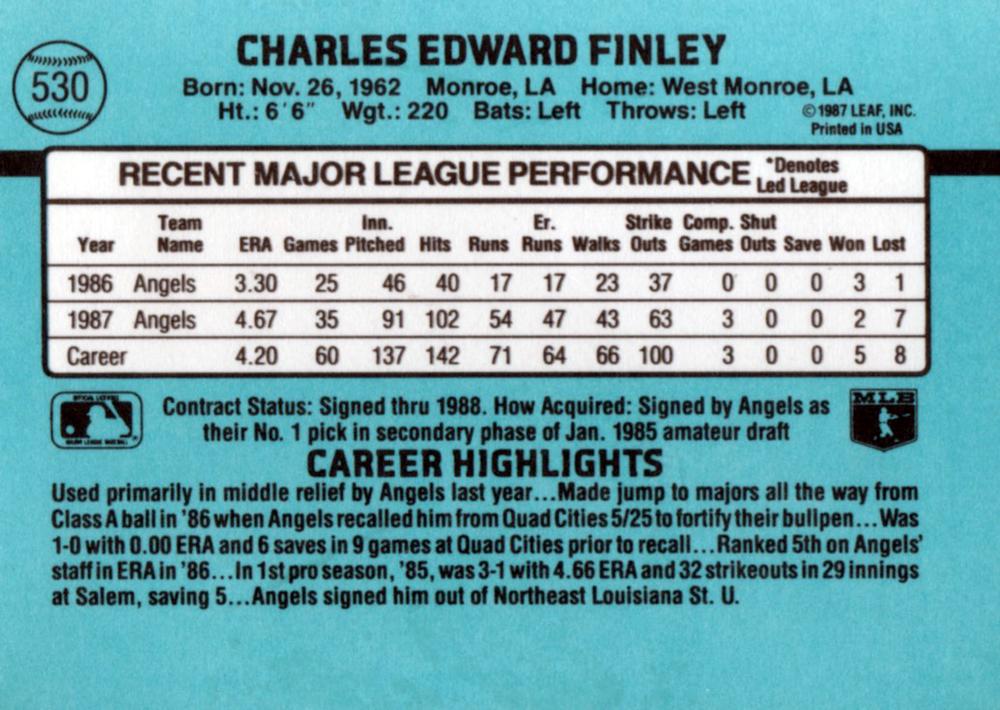 Chuck Finley  baseball card collectible - Main Image 2