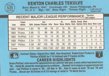 Kent Tekulve  baseball card collectible - Main Image 2