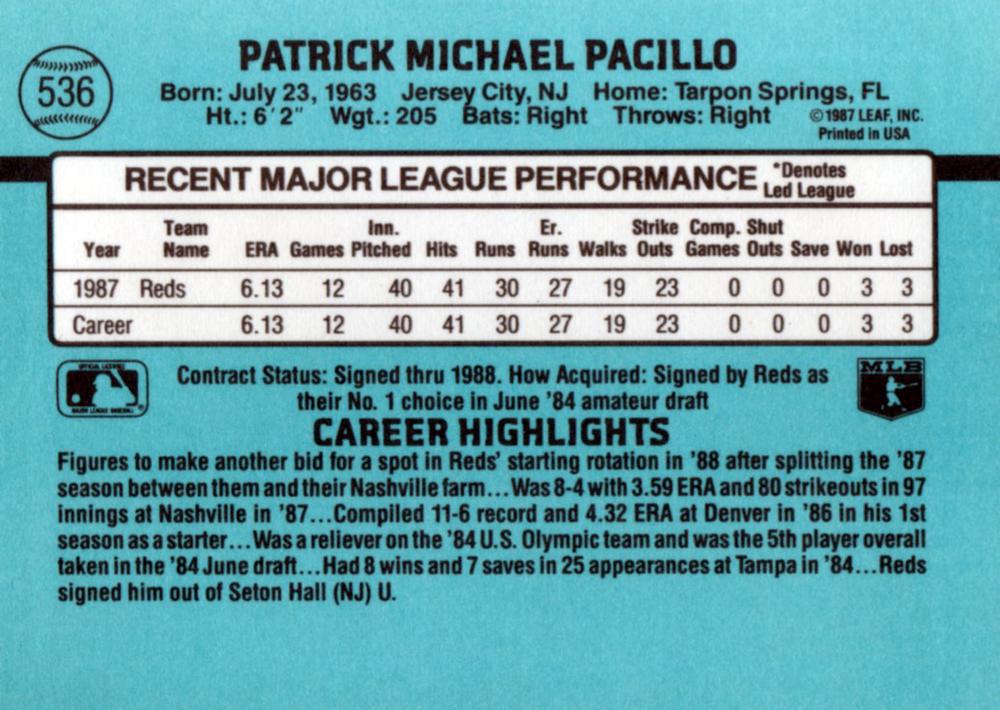 Pat Pacillo  baseball card collectible - Main Image 2