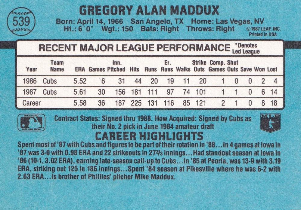 Greg Maddux  baseball card collectible - Main Image 2