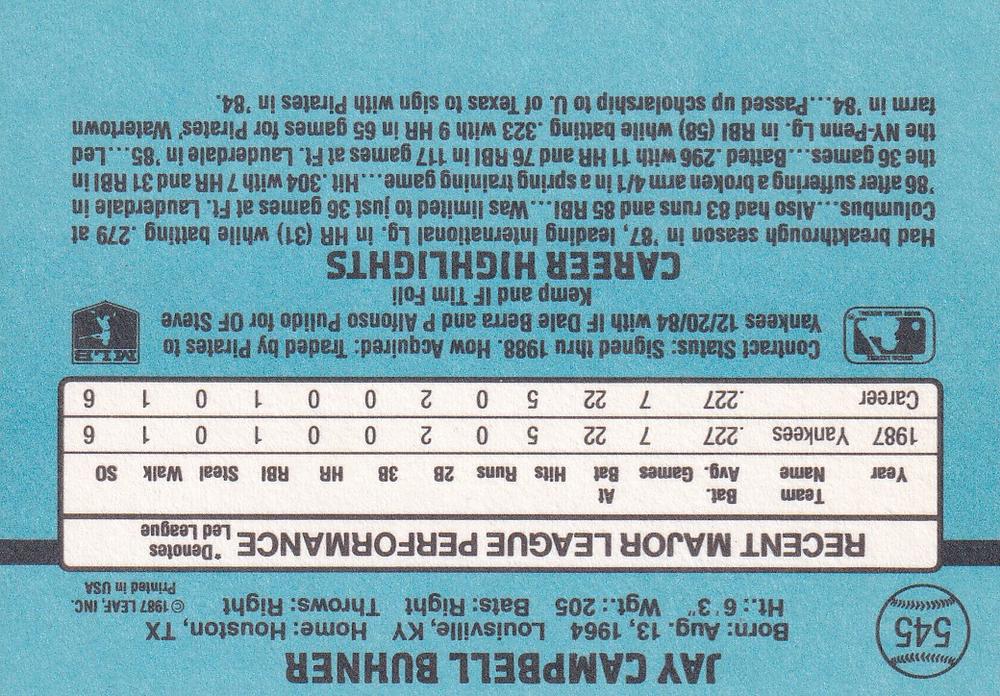 Jay Buhner  baseball card collectible - Main Image 2