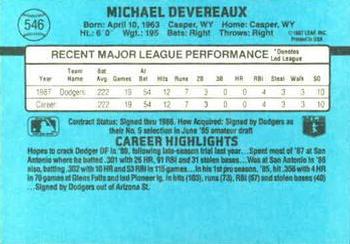 Mike Devereaux  baseball card collectible - Main Image 2