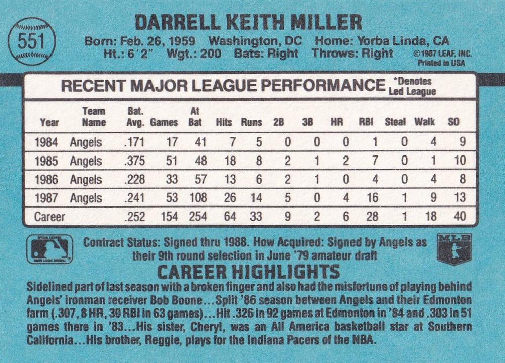 Darrell Miller  baseball card collectible - Main Image 2