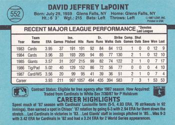 Dave LaPoint  baseball card collectible - Main Image 2