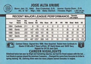 Jose Uribe  baseball card collectible - Main Image 2