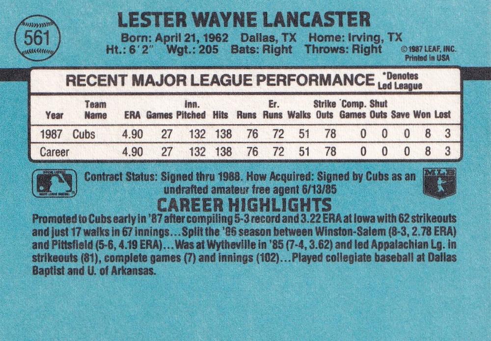 Lester Lancaster  baseball card collectible - Main Image 2