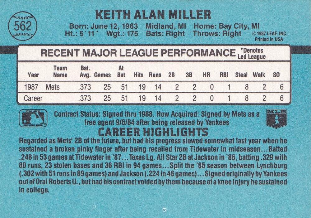 Keith Miller  baseball card collectible - Main Image 2