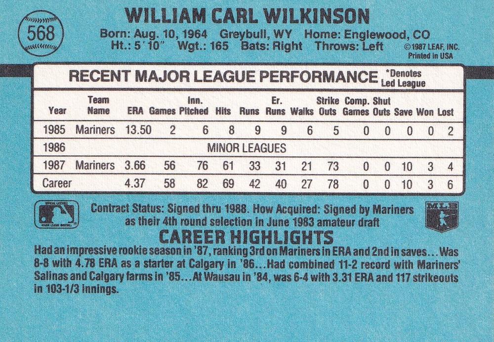 Bill Wilkinson  baseball card collectible - Main Image 2