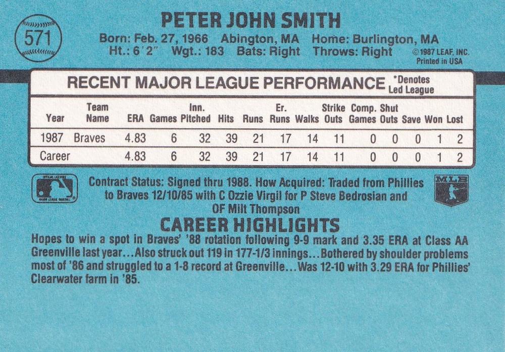 Pete Smith  baseball card collectible - Main Image 2
