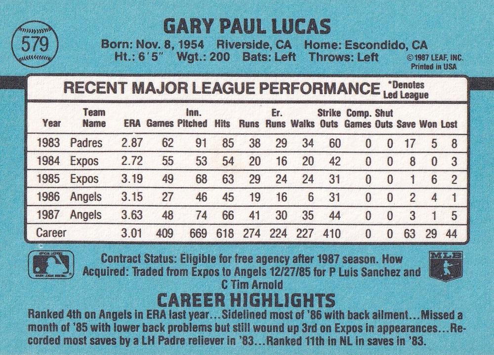 Gary Lucas  baseball card collectible - Main Image 2