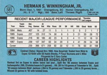 Herm Winningham  baseball card collectible - Main Image 2