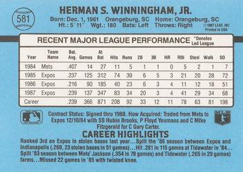 Herm Winningham  baseball card collectible - Main Image 2