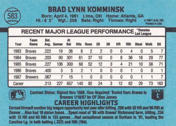 Brad Komminsk  baseball card collectible - Main Image 2