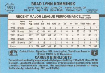 Brad Komminsk  baseball card collectible - Main Image 2