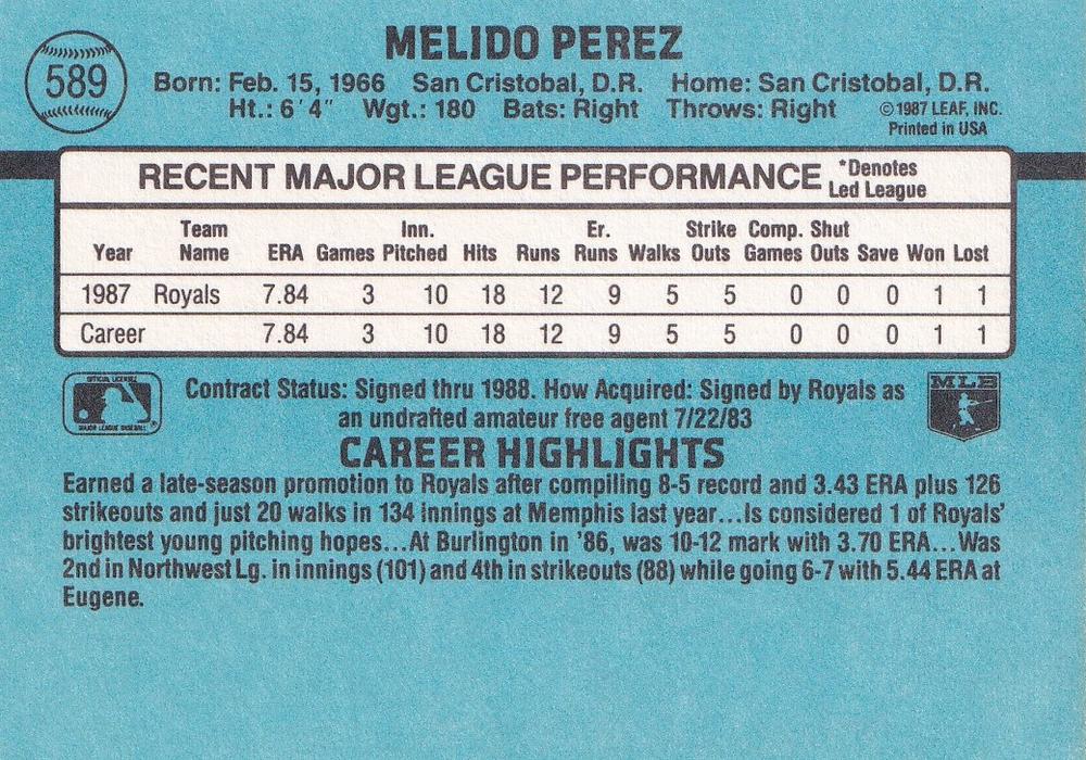 Melido Perez  baseball card collectible - Main Image 2