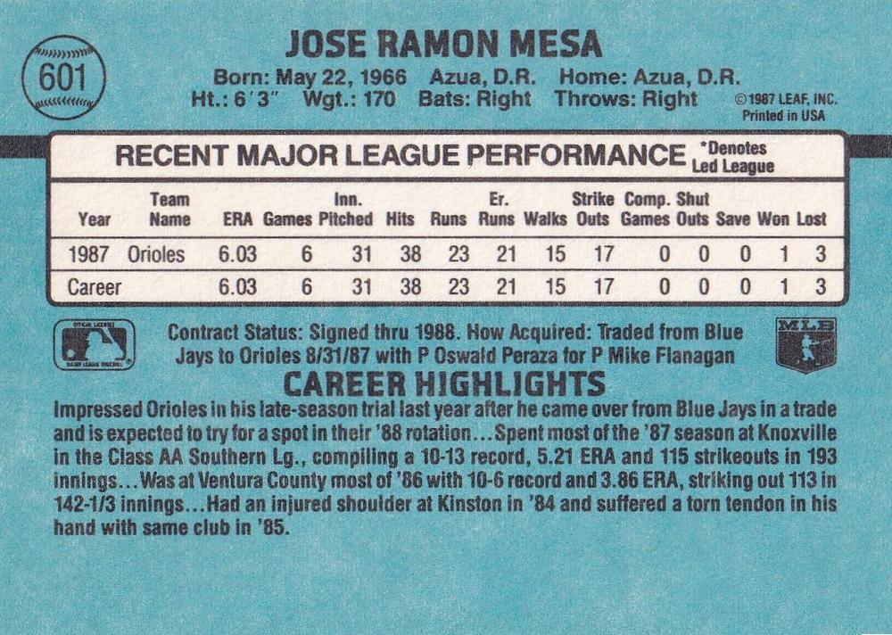Jose Mesa  baseball card collectible - Main Image 2