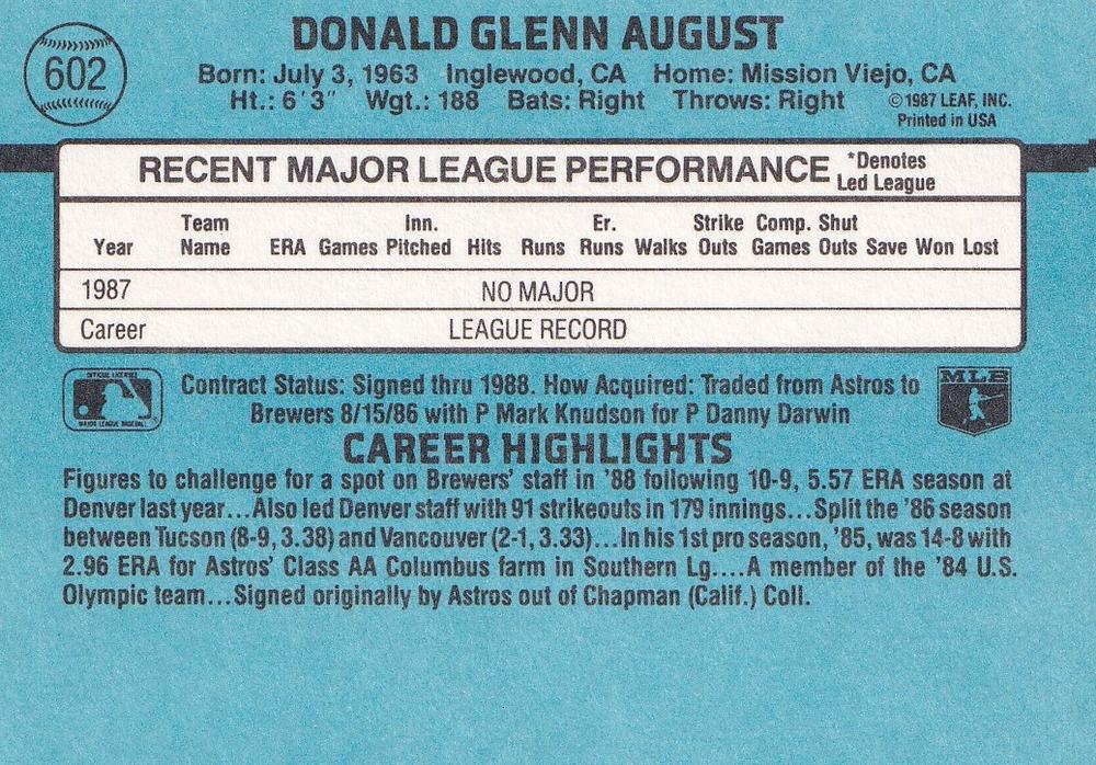 Don August  baseball card collectible - Main Image 2