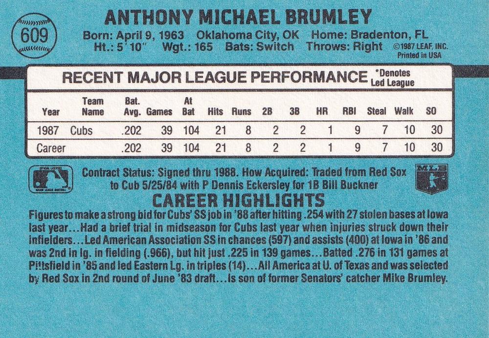 Mike Brumley  baseball card collectible - Main Image 2
