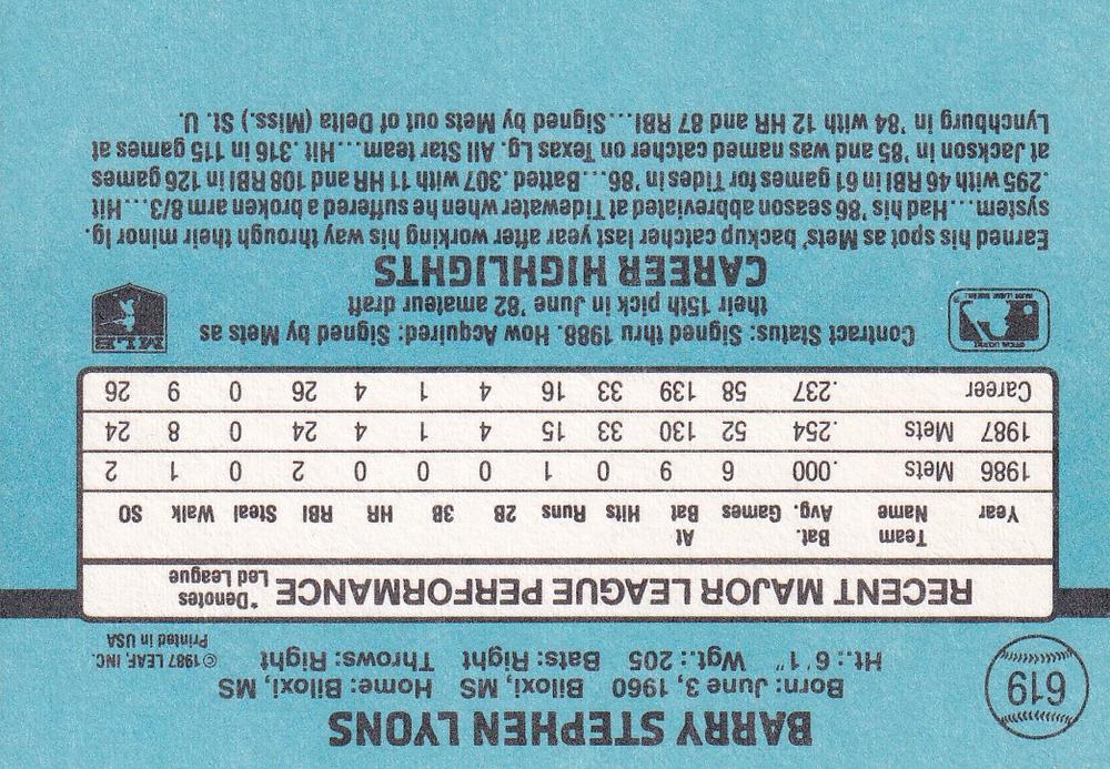 Barry Lyons  baseball card collectible - Main Image 2