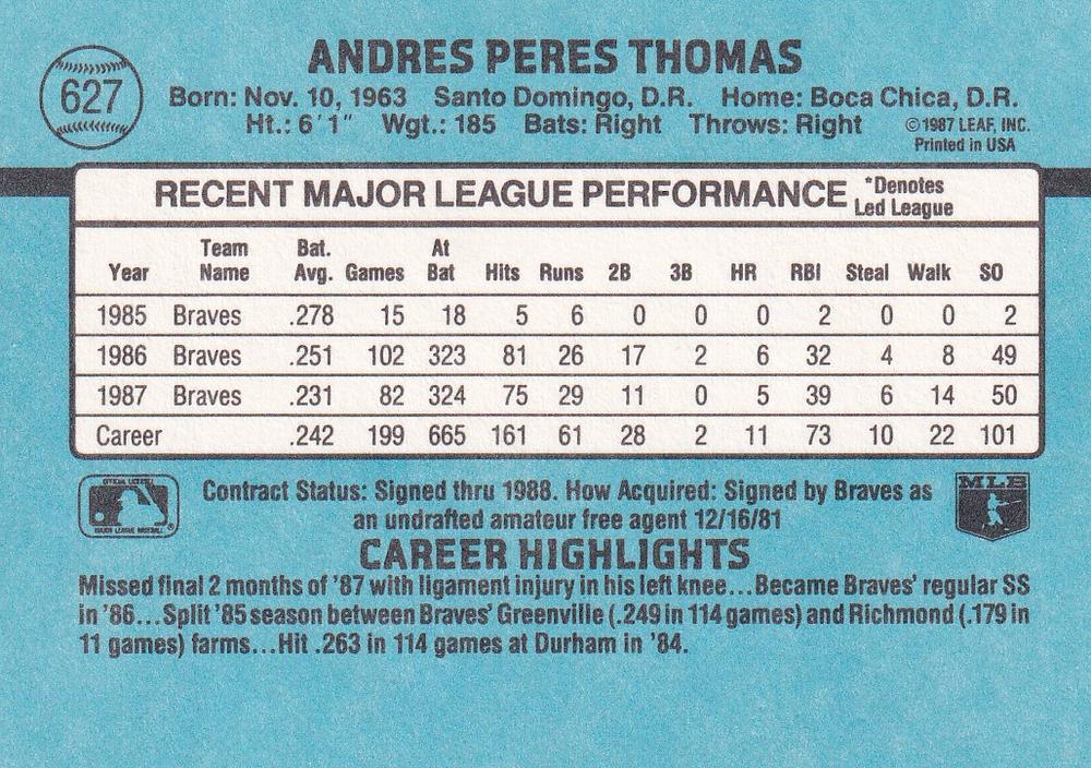 Andres Thomas  baseball card collectible - Main Image 2