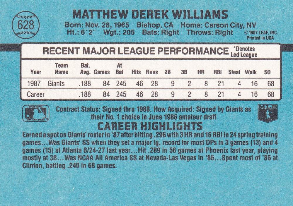 Matt Williams  baseball card collectible - Main Image 2