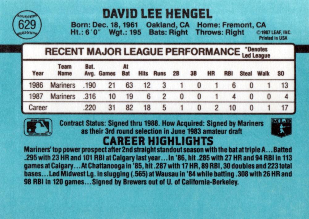 Dave Hengel  baseball card collectible - Main Image 2