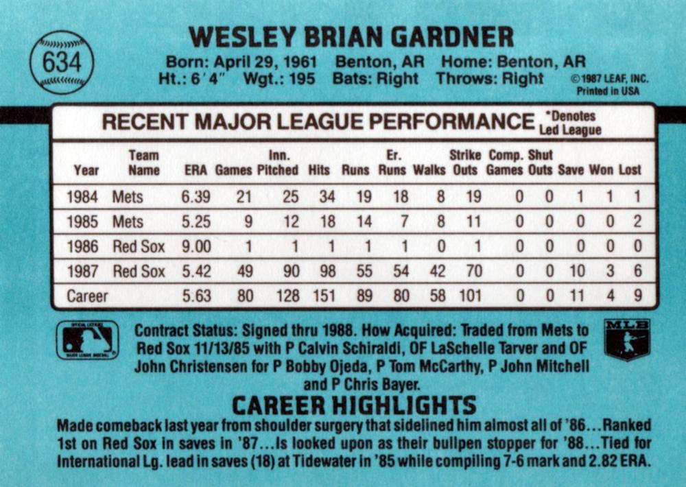 Wes Gardner  baseball card collectible - Main Image 2