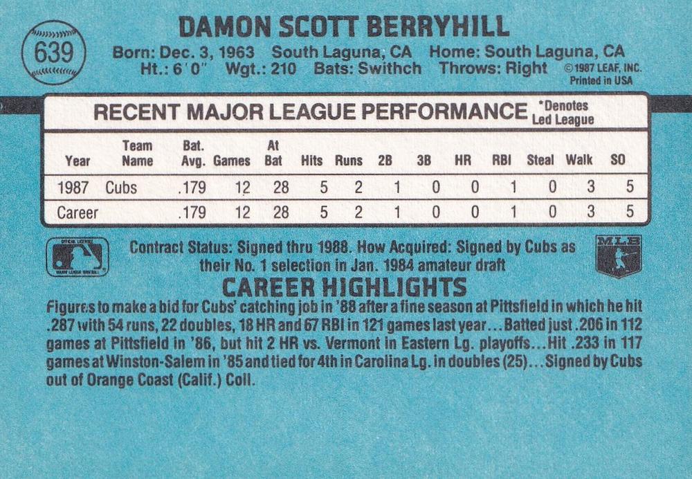 Damon Berryhill  baseball card collectible - Main Image 2