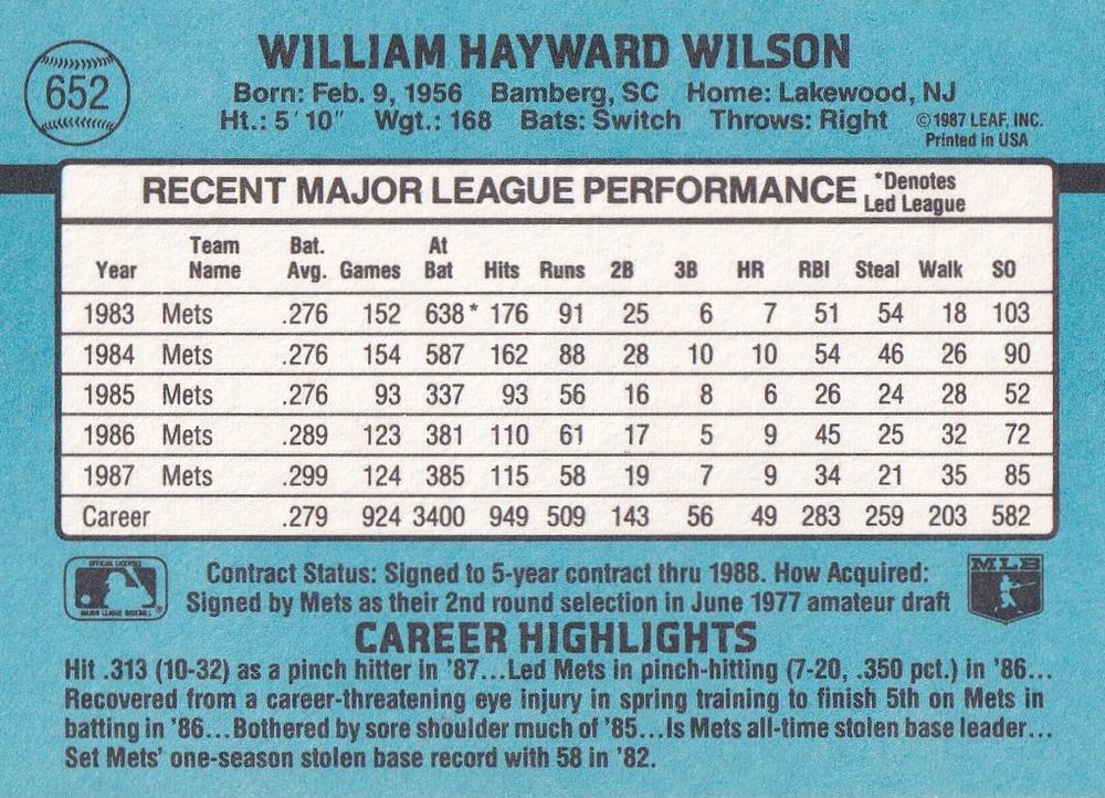 Mookie Wilson  baseball card collectible - Main Image 2