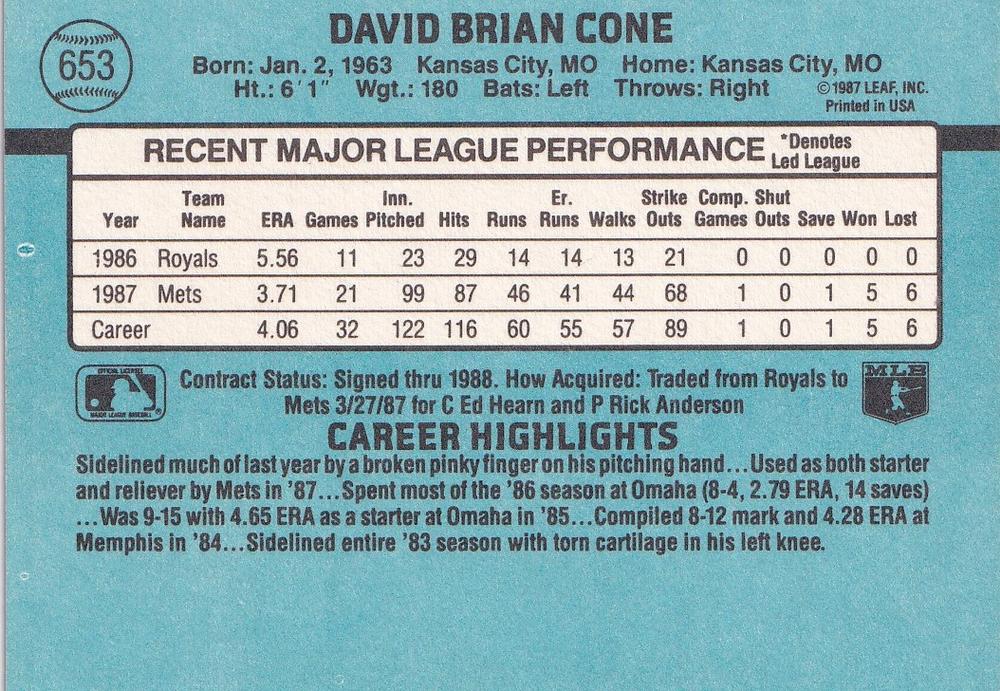 David Cone  baseball card collectible - Main Image 2