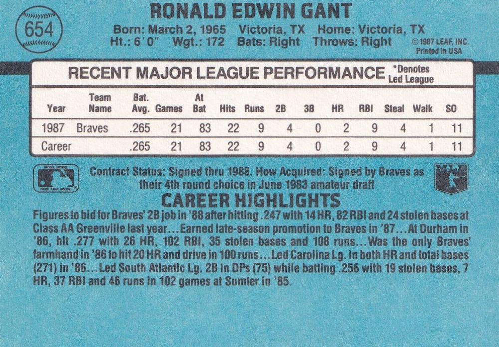 Ron Gant  baseball card collectible - Main Image 2