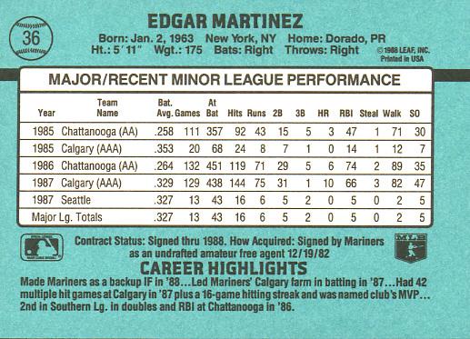 Edgar Martinez  baseball card collectible - Main Image 2