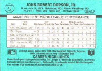 John Dopson  baseball card collectible - Main Image 2