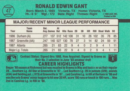 Ron Gant  baseball card collectible - Main Image 2