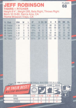 Jeff Robinson  baseball card collectible - Main Image 2