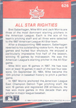 Bret Saberhagen / Mike Witt / Jack Morris  baseball card collectible - Main Image 2