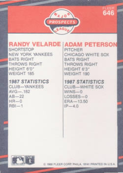 Randy Velarde / Adam Peterson  baseball card collectible - Main Image 2