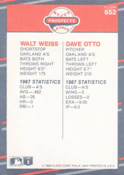 Walt Weiss / Dave Otto  baseball card collectible - Main Image 2