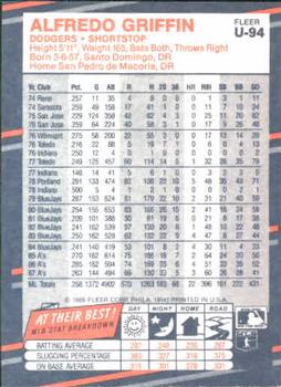 Alfredo Griffin  baseball card collectible - Main Image 2